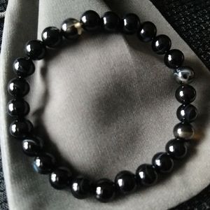 Black Stripe Banded Agate Bracelet